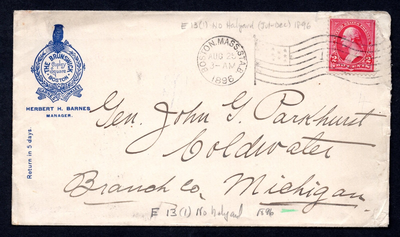 Us 1896 Advertising Cover \