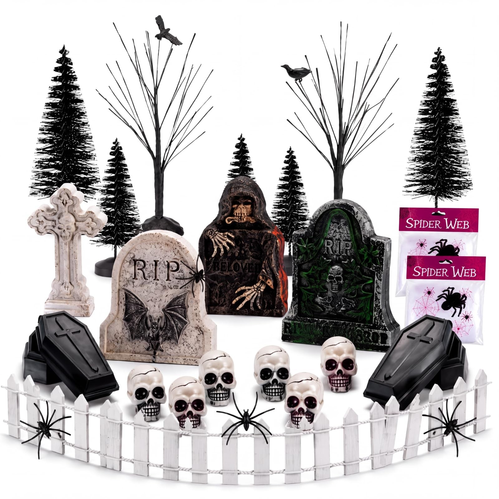 32 Pcs Halloween Village Accessories Spooky Miniatures Tombstones