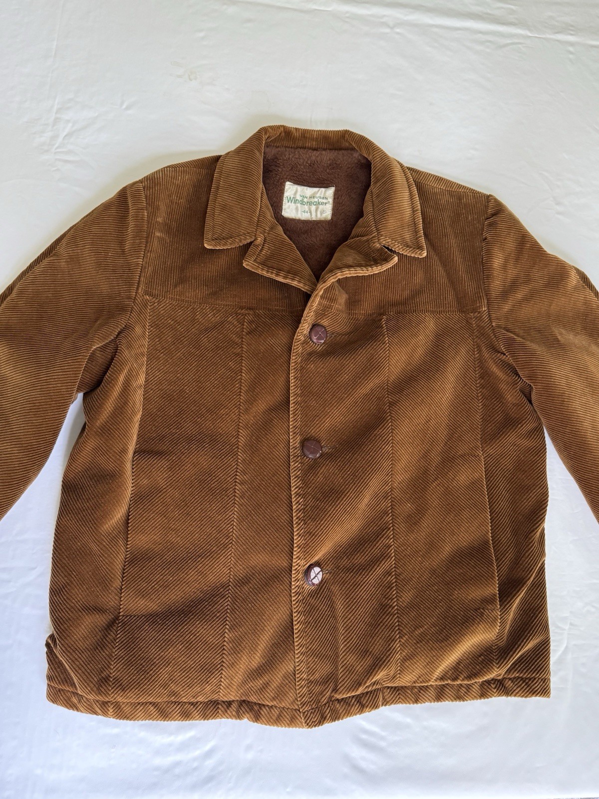 Vintage 70s Van Heusen Windbreaker Corduroy Sherpa Lined Jacket Brown Sz 44