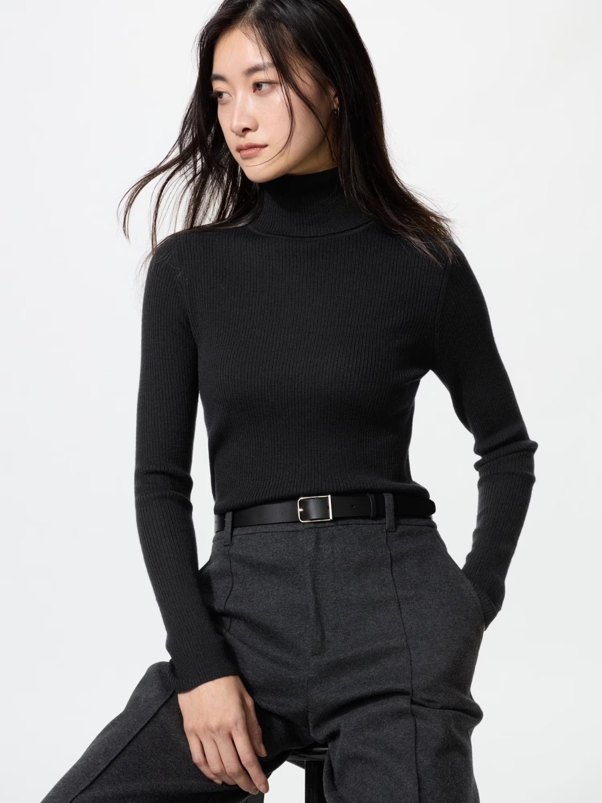 UNIQLO Merino Ribbed Turtleneck Sweater S-3XL Machine Washable Women 478337 NWT
