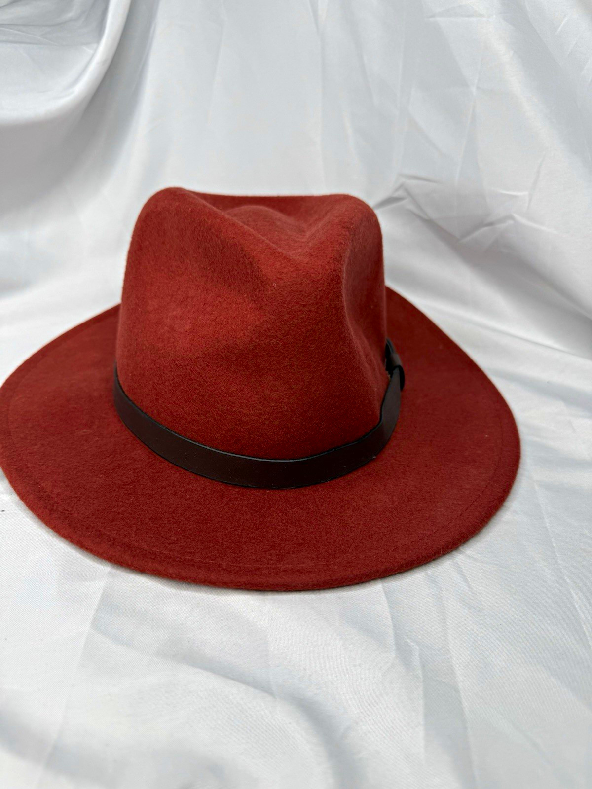 Something Special Rust Wool Fedora Hat Wide Brim Leather Band Unisex Western NWT