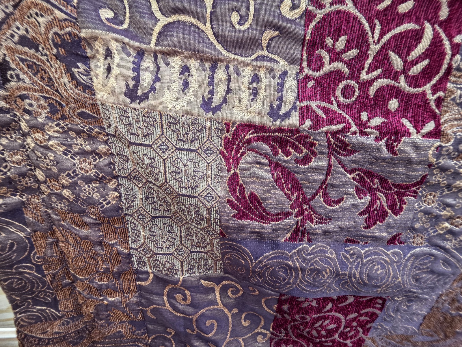 Croscill Galleria Window Curtain Panel Burgundy Gold Tapestry Patchwork Jacquard