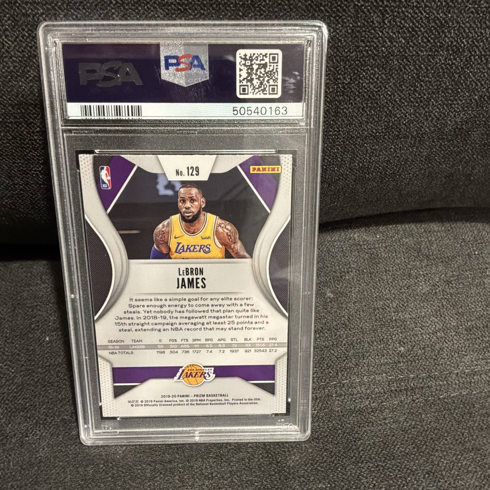 Panini Prizm 2019-20 LeBron James Lakers #129 Base Set PSA 50540163 Panini Prizm 2019-20 LeBron James Lakers #129 Base Set PSA 50540163