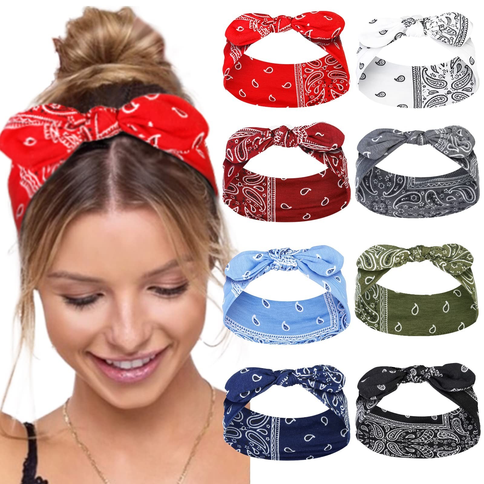 Cute Paisley Bandana Headbands - Summer Hair Accessories, Wide Bow Turban for Wo Cute Paisley Bandana Headbands - Summer Hair Accessories, Wide Bow Turban for Wo