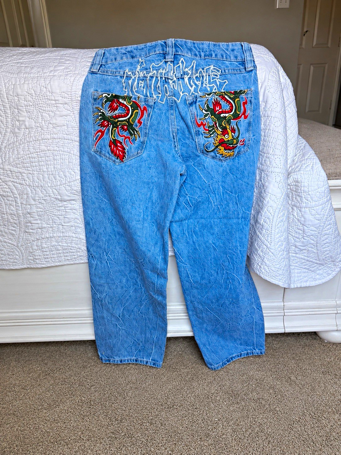 Ninth Hall Kids Ambush 24 Dragon Embroidered Jeans Y2K Baggy Skate Size 8 Ninth Hall Kids Ambush 24 Dragon Embroidered Jeans Y2K Baggy Skate Size 8