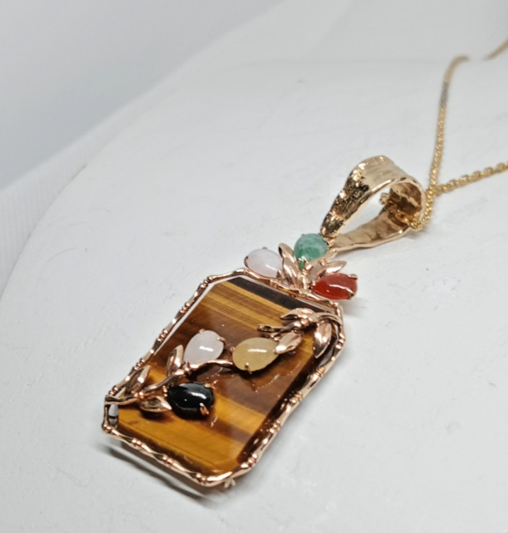 14k Yellow Gold Reversible Pendant w/ Multi Gemstones