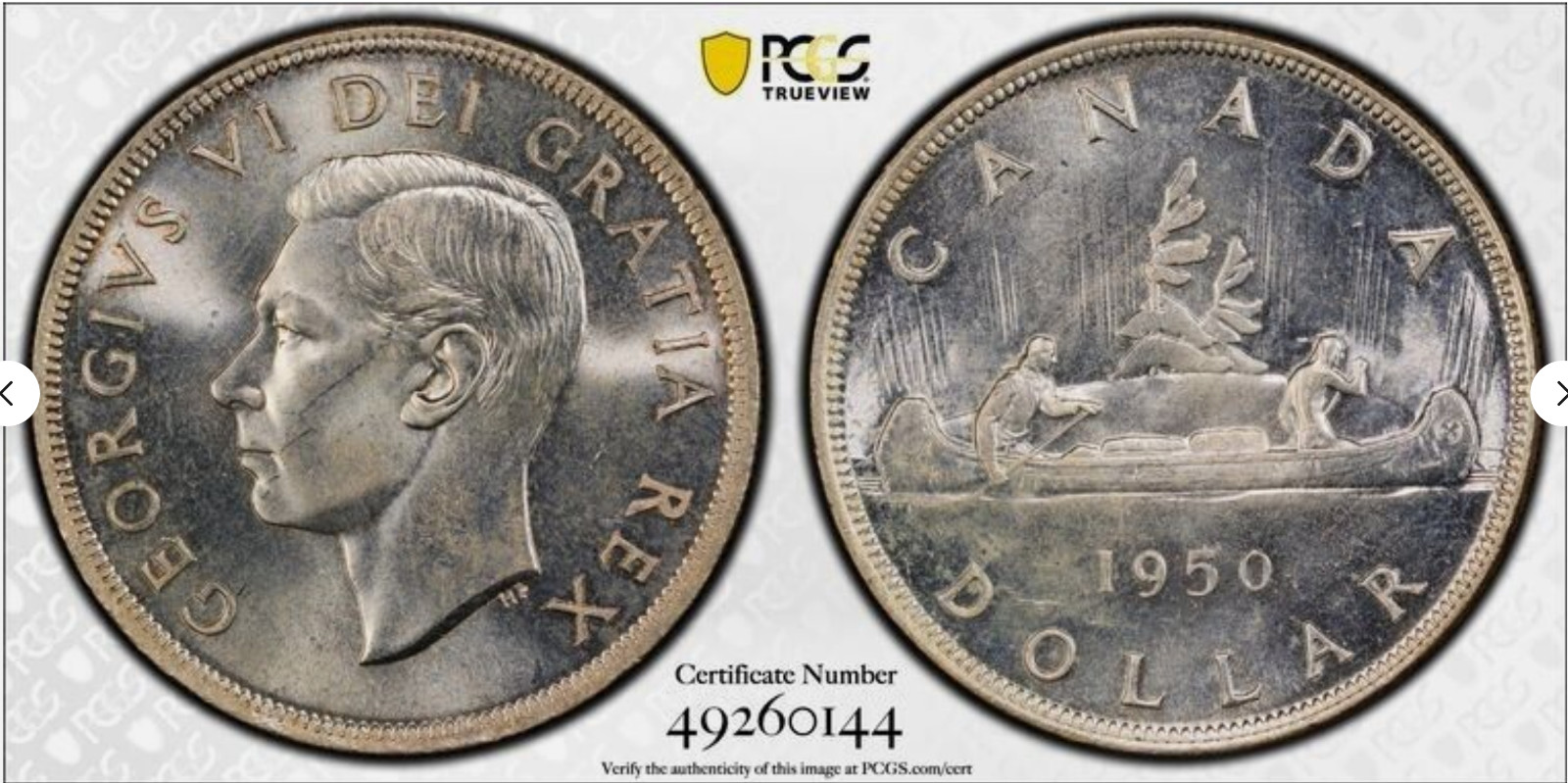 :1950 S$1 SILVER DOLLAR GEORGE-VI CANADA PCGS MS64 3FWL RARE R4 HIGHEST-GRADES :1950 S$1 SILVER DOLLAR GEORGE-VI CANADA PCGS MS64 3FWL RARE R4 HIGHEST-GRADES