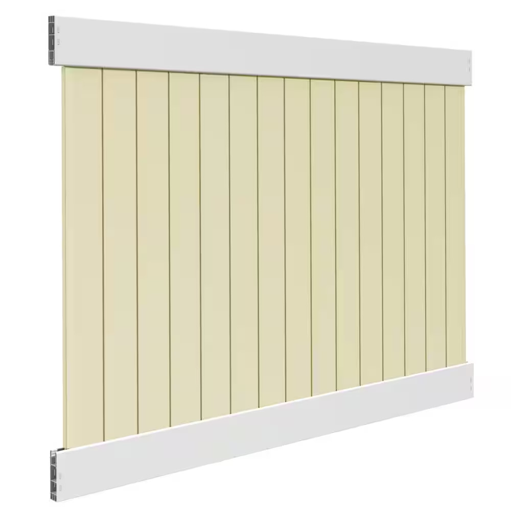 Linden 6 Ft. X 8 Ft. White Vinyl Fence Privacy Framed Flat Panel Kit with Sand I Linden 6 Ft. X 8 Ft. White Vinyl Fence Privacy Framed Flat Panel Kit with Sand I
