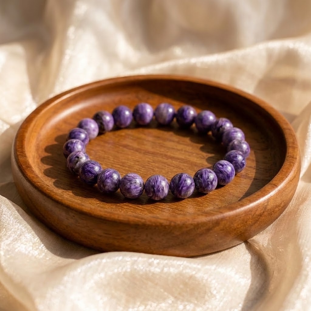Genuine Charoite Beaded Bracelet Natural Stone Smooth Round Stretch Boho 8mm