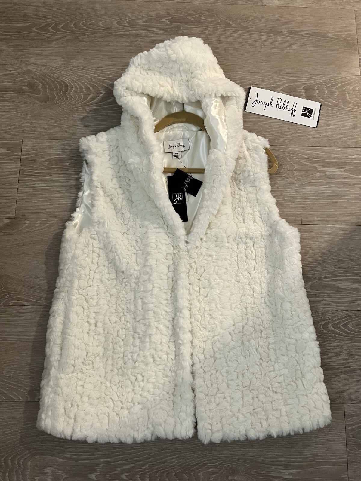 Joseph Ribkoff Faux Fur Hooded Vest Vanilla M NWT $215 Style 253933