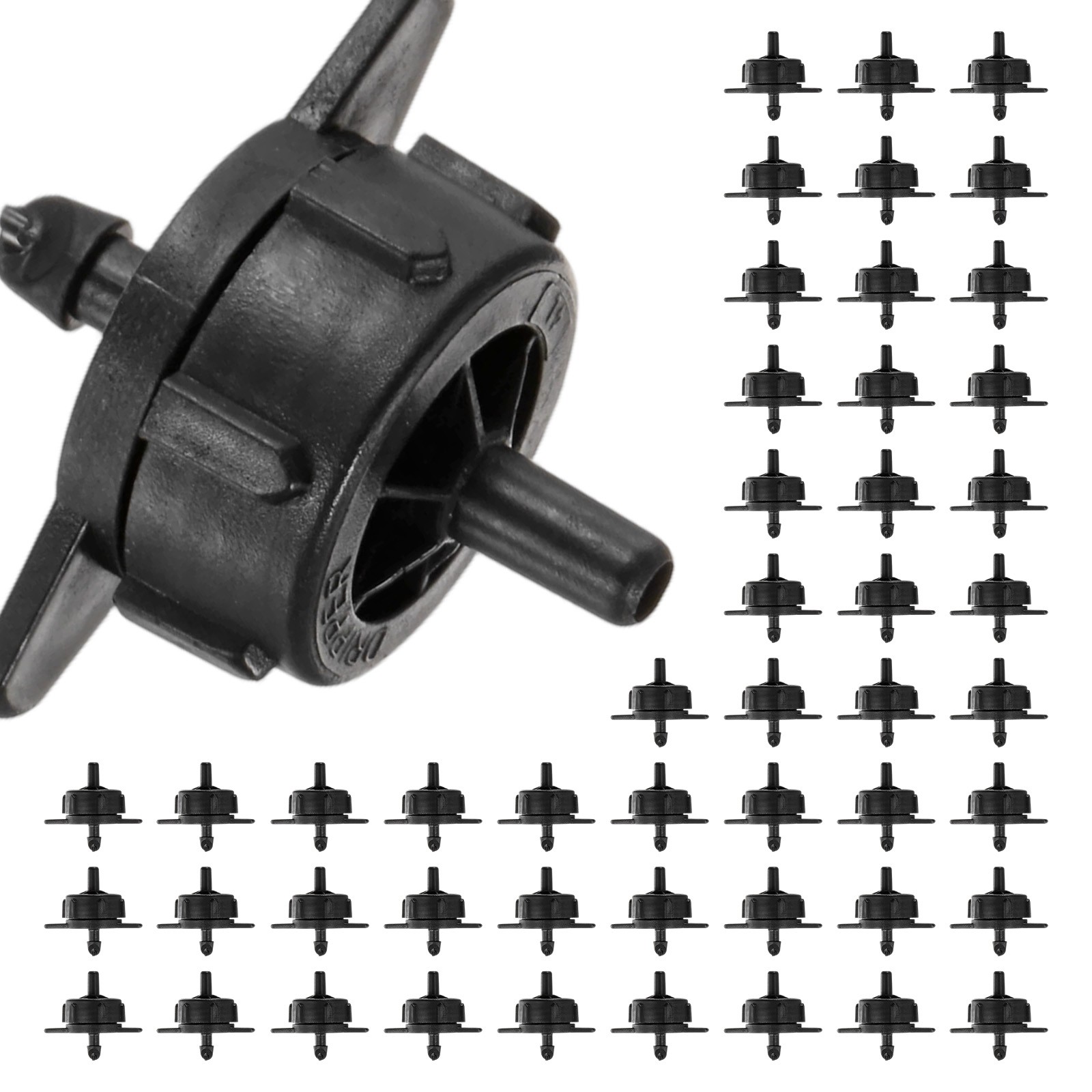50-Pack 1.1GPH Pressure Compensating Drippers for Garden Lawn Drip [Black]