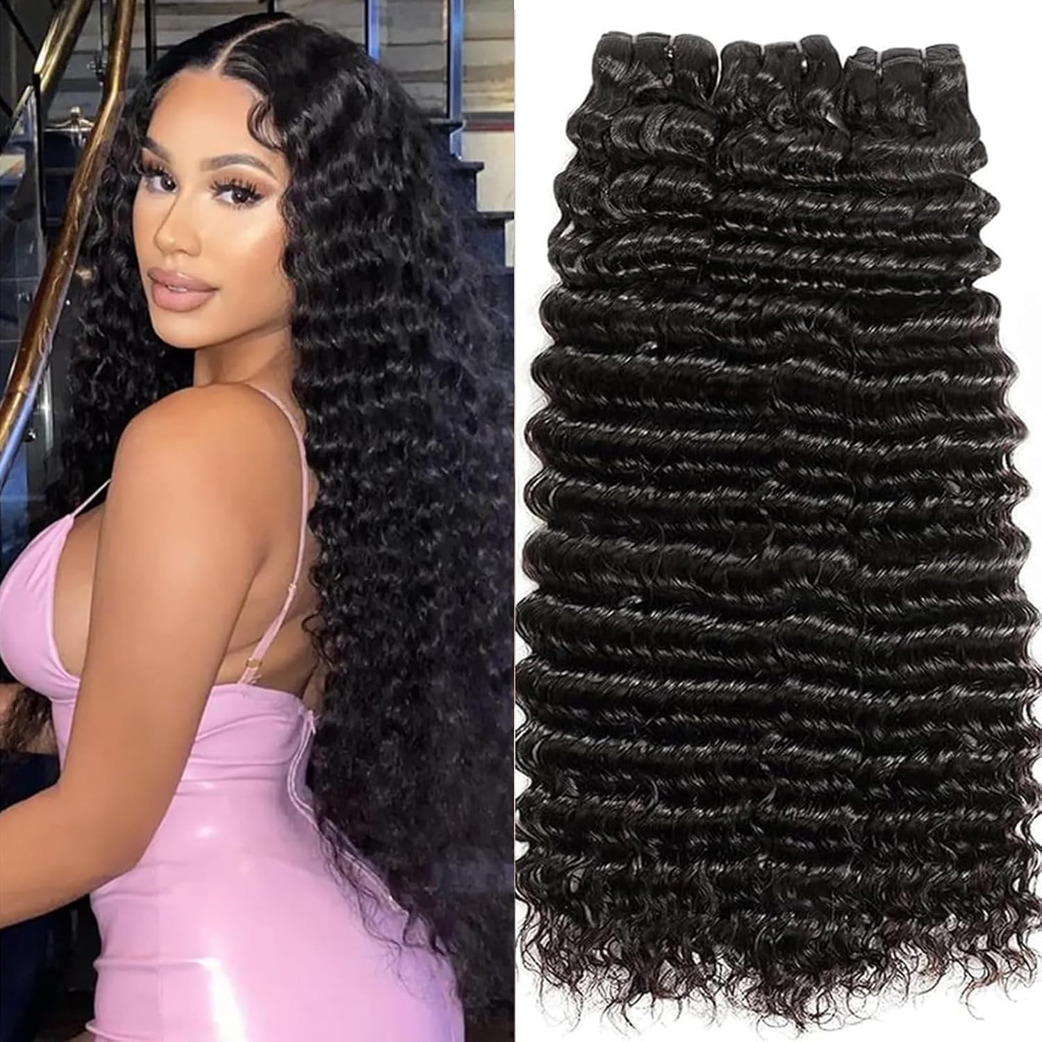 Brazilian deep Curly Human Hair Extension 3 Bundles 100% Virgin Hair Weaves 300g Brazilian deep Curly Human Hair Extension 3 Bundles 100% Virgin Hair Weaves 300g