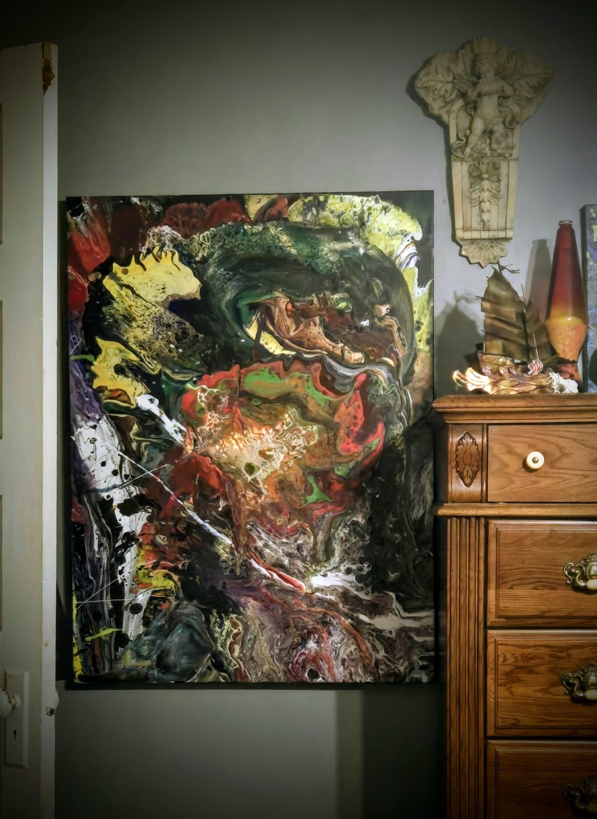 THoTh an original abstract acrylic painting on 24inx36inx1.5in gallery wrapped