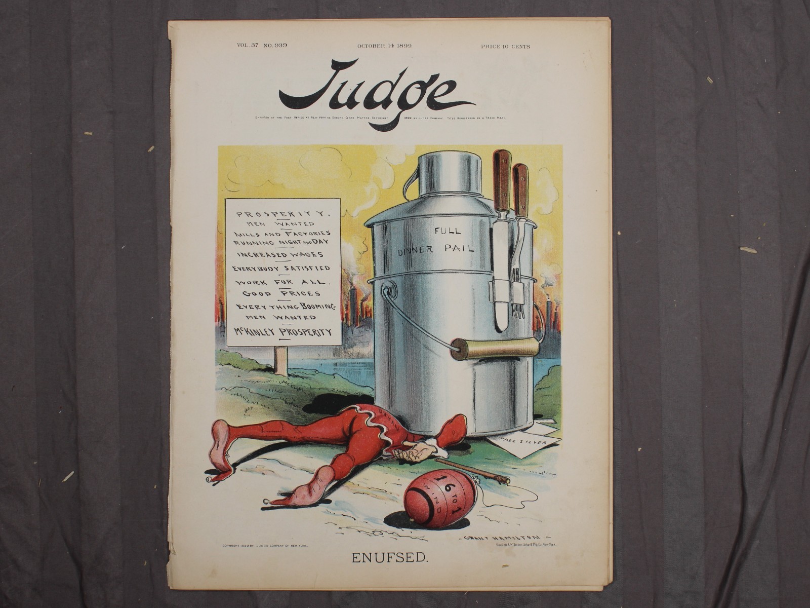 1899 Judge Magazine Enufsed Full Dinner Pail McKinley Prosperity Hamilton
