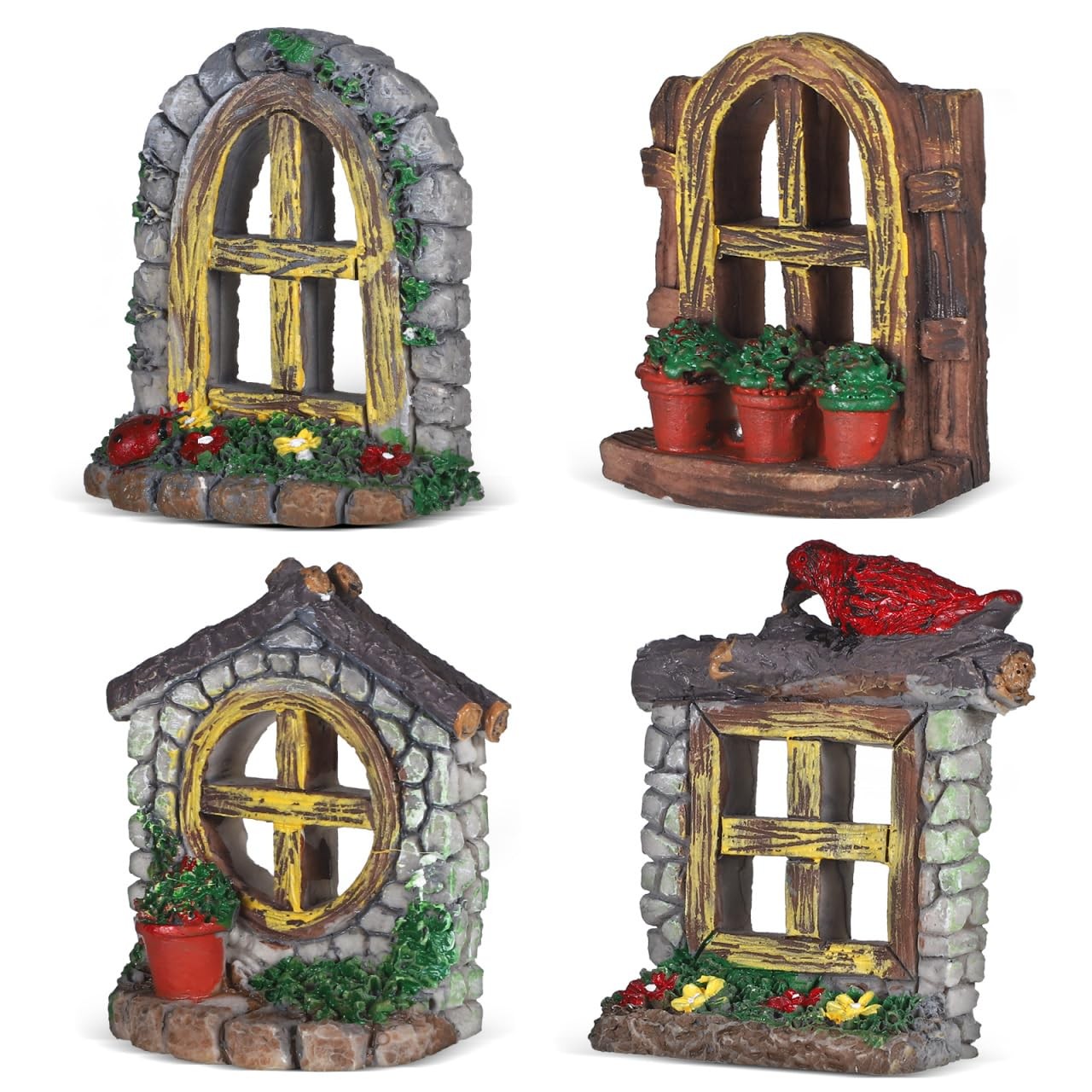 4Pcs Fairy Door and Windows for Trees, Miniature Fairy Garden Accessories Resin