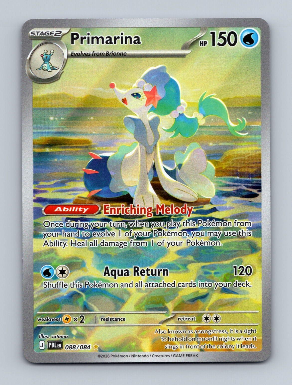 Primarina 088/084 Illustration Rare Pitch Black Pokemon Holo Near Mint Primarina 088/084 Illustration Rare Pitch Black Pokemon Holo Near Mint
