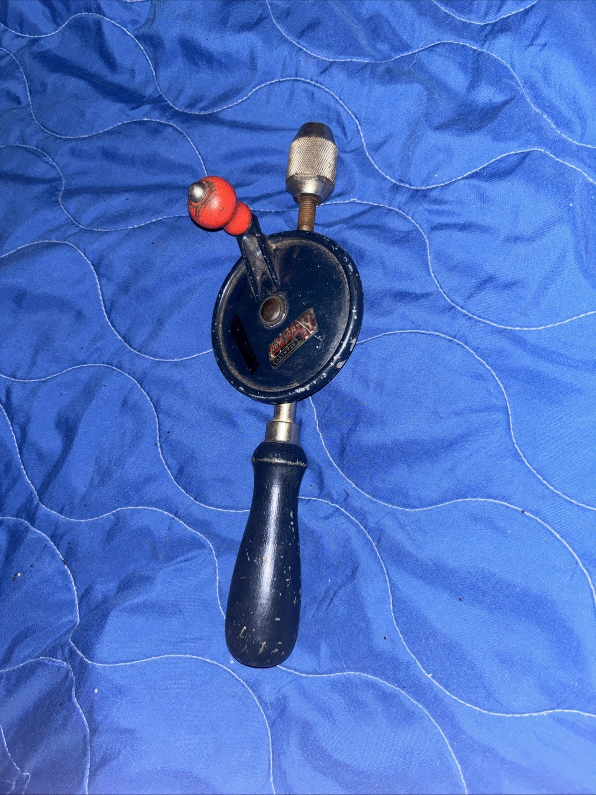 Vintage STANLEY HANDYMAN Egg Beater Hand Drill Tool Blue Handle Must See
