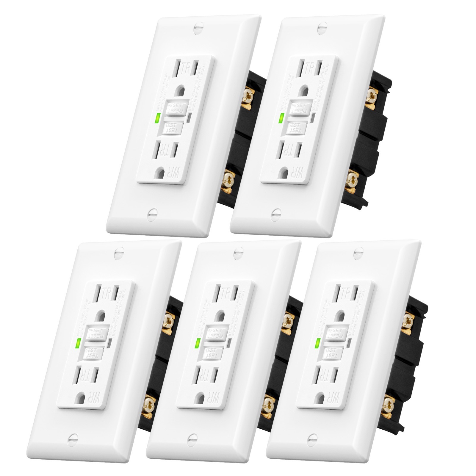 5 Pack GFCI Outlet 20 Amp Outdoor Weatherproof Tamper Resistant Self Test White 5 Pack GFCI Outlet 20 Amp Outdoor Weatherproof Tamper Resistant Self Test White
