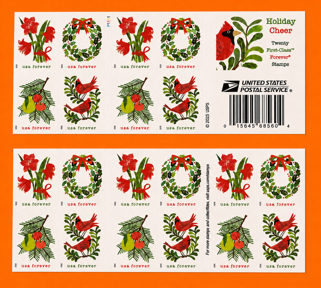 USPS Holiday Cheer 5 Booklets of 20 (total 100pcs) - MNH (6036b) Forever Stamps USPS Holiday Cheer 5 Booklets of 20 (total 100pcs) - MNH (6036b) Forever Stamps