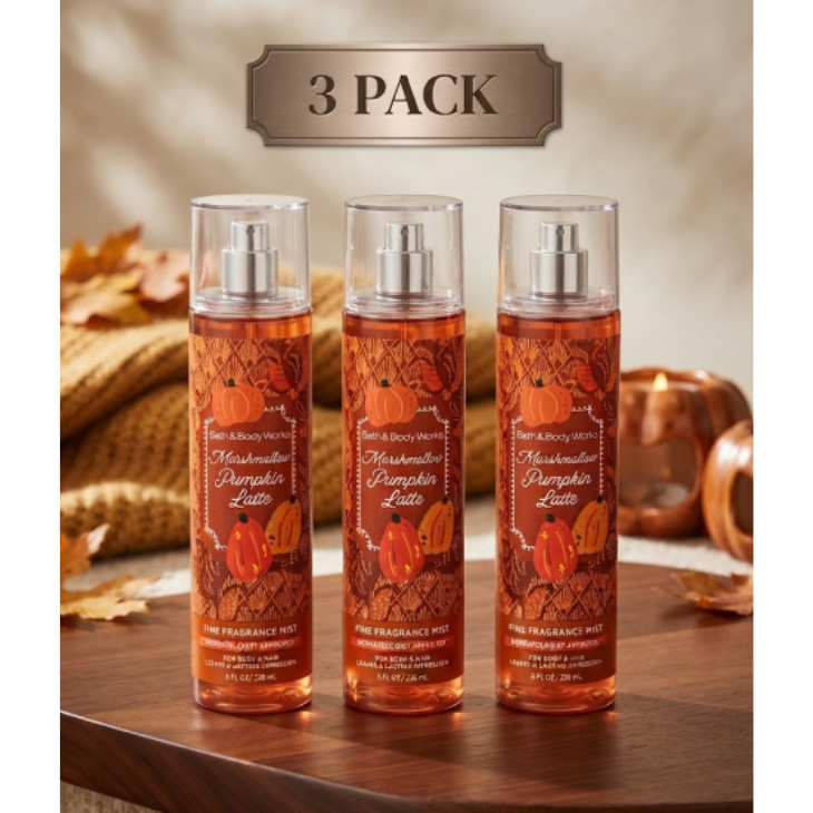 NEW 3 PACK Marshmallow Pumpkin Latte Fine Fragrance Mist 8 fl oz - FAST SHIP