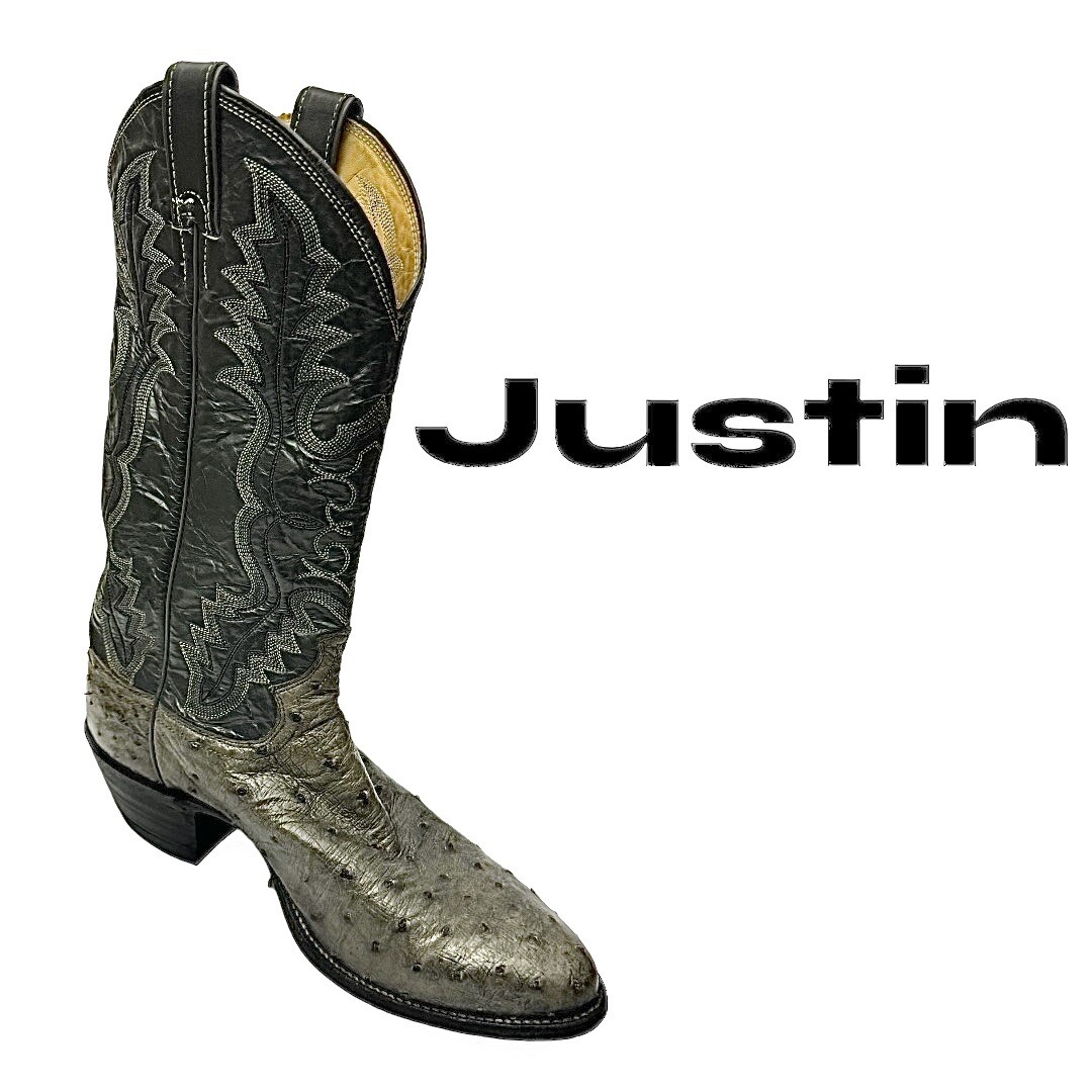 Justin Boots #8936 Men’s Cowboy Boots Grey Ostrich/Leather Size 8 D Pre-Owned