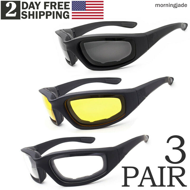 3 Pair Chopper Riding Motorcycle Glasses Clear Smoke Yellow, Padded, Comfortable 3 Pair Chopper Riding Motorcycle Glasses Clear Smoke Yellow, Padded, Comfortable