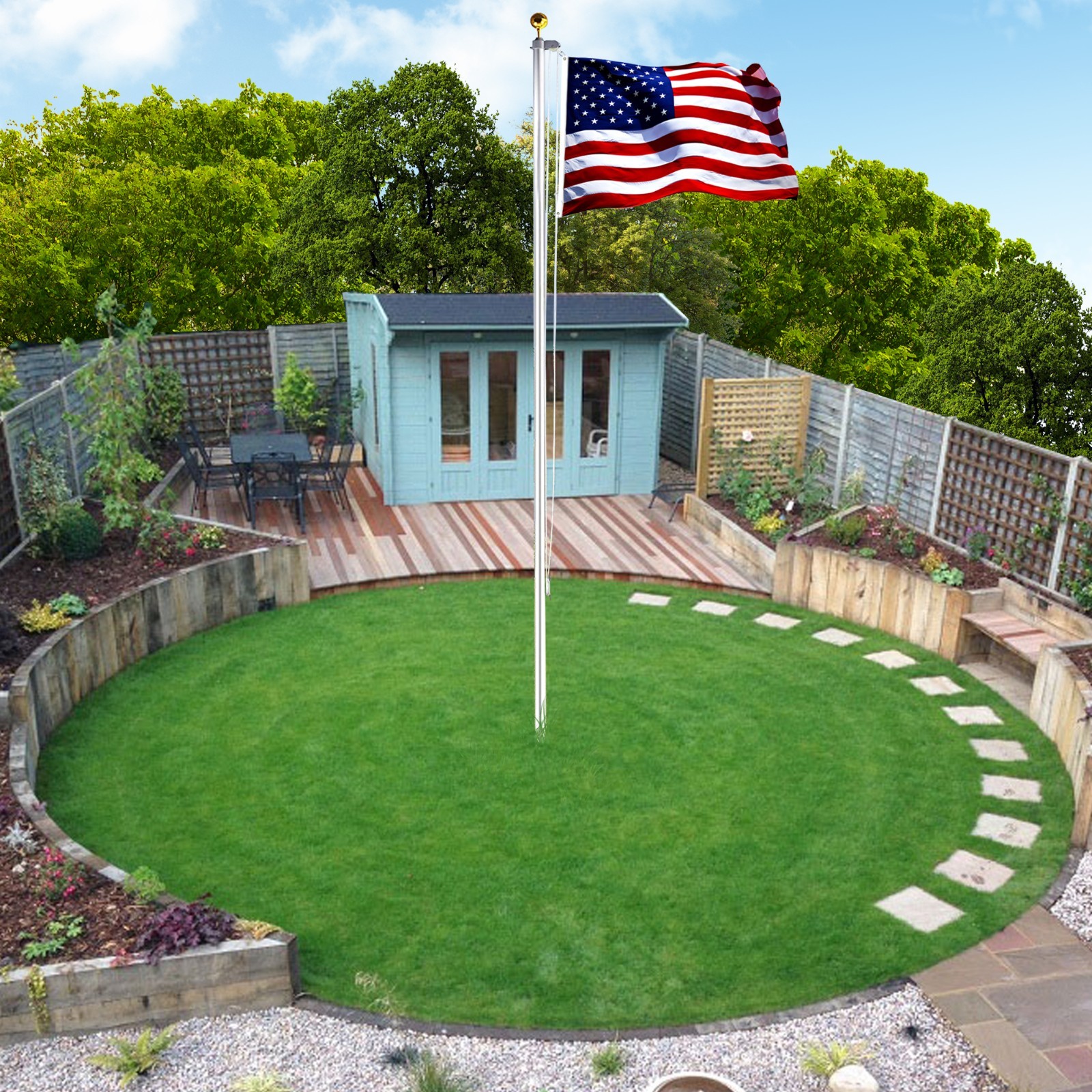 20 FT Sectional Flag Pole Kit Extra Thick Aluminum Flagpole with 1 Flag 2 Rope