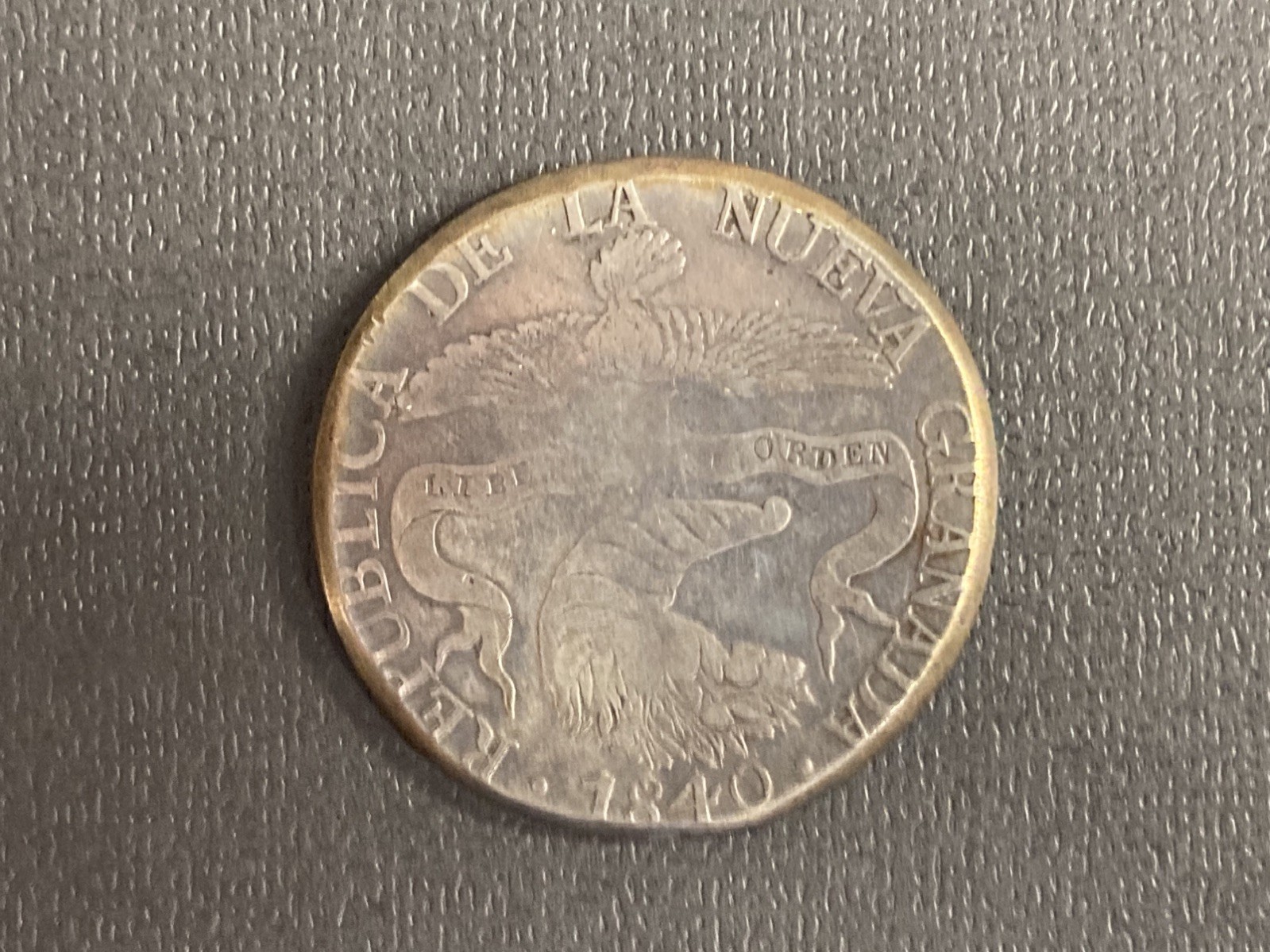 Colombia Nueva Granada 8 Reales 1840 “culebrilla” .666 Silver. Worn Edges. 