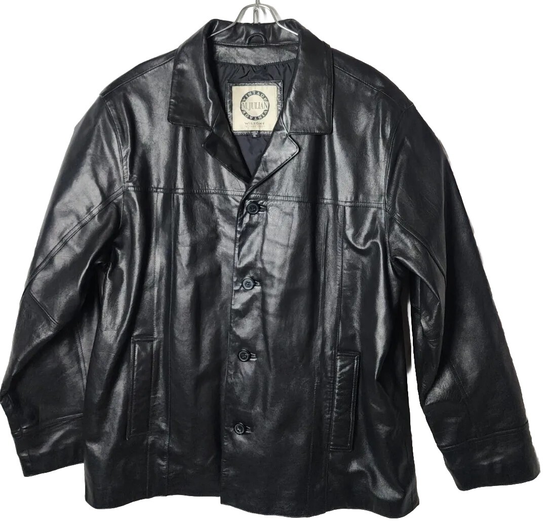 M.Julian Wilsons Vintage Men XL Black Leather Button Down Jacket