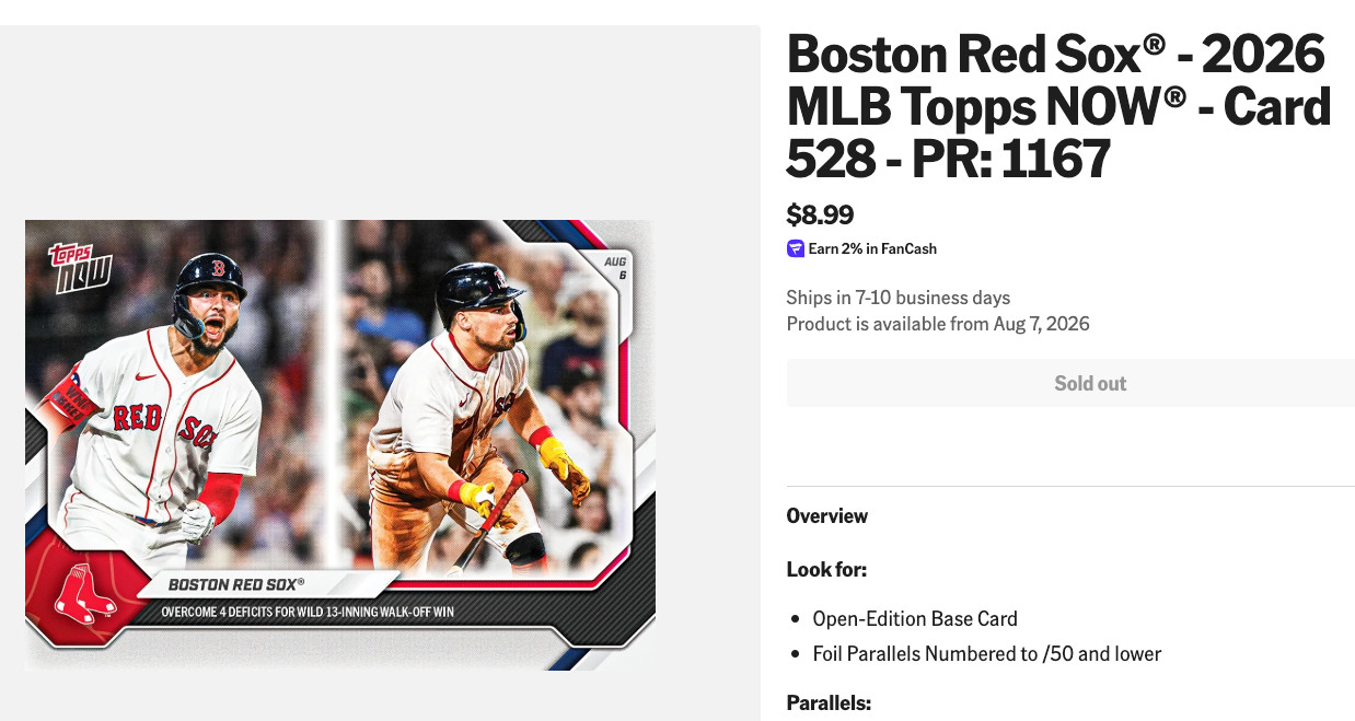 BOSTON RED SOX topps now card#528 BOSTON RED SOX topps now card#528