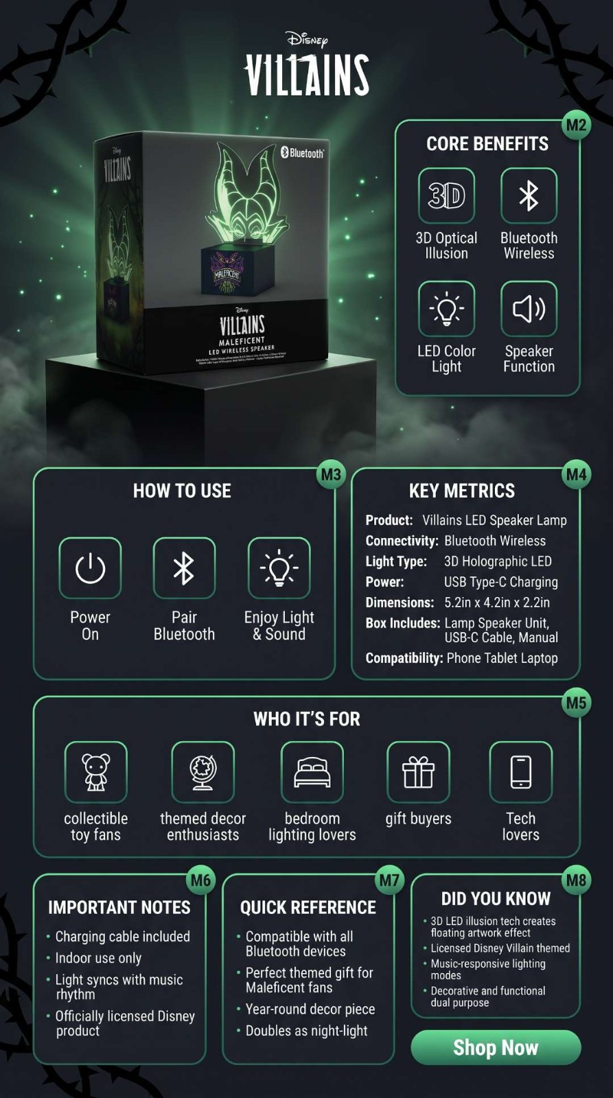Disney Villains Maleficent LED Wireless Bluetooth Speaker (Brand New) Disney Villains Maleficent LED Wireless Bluetooth Speaker (Brand New)