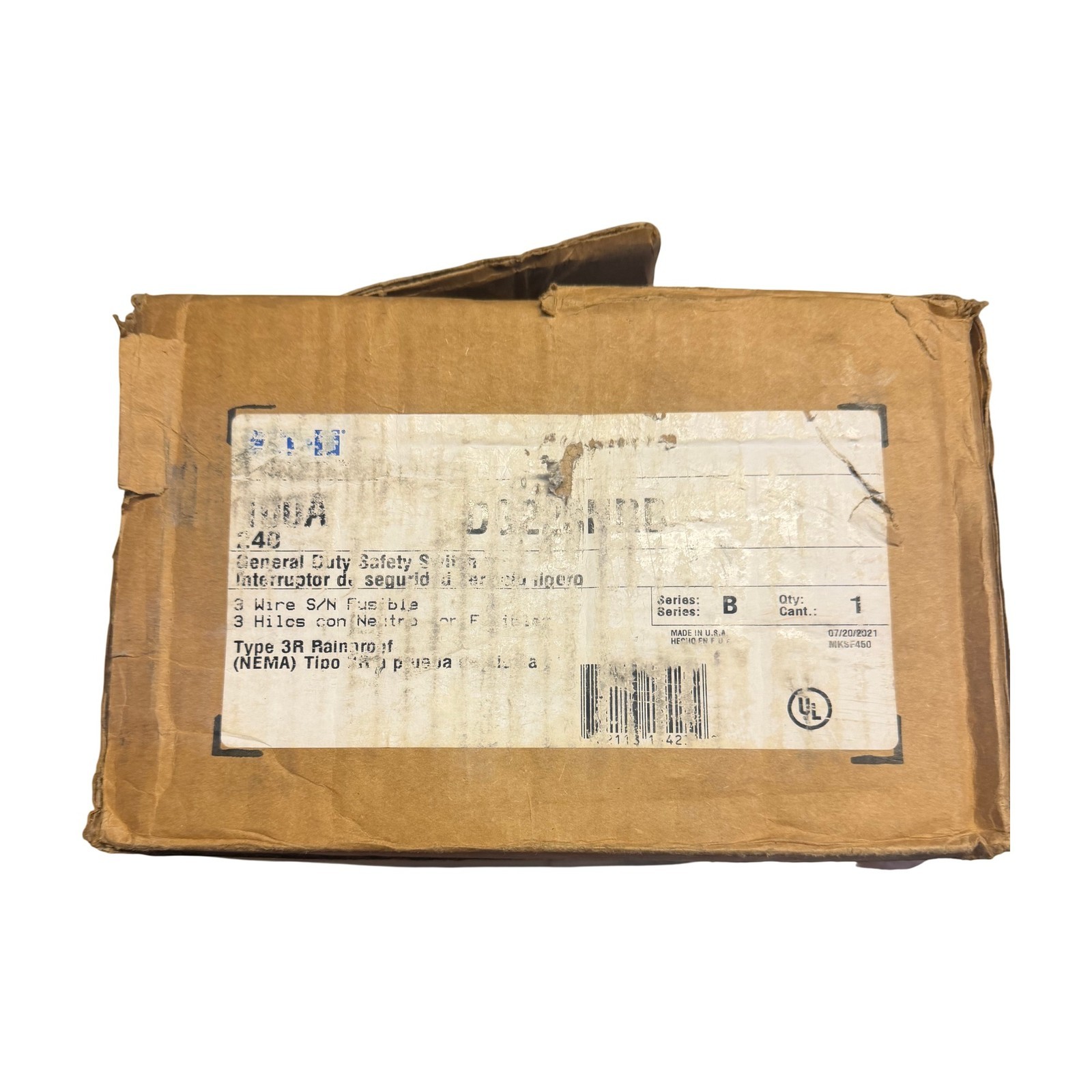 Eaton DG223NRB 100A 240V General Duty Safety Switch 3W Fusible NEMA 3R