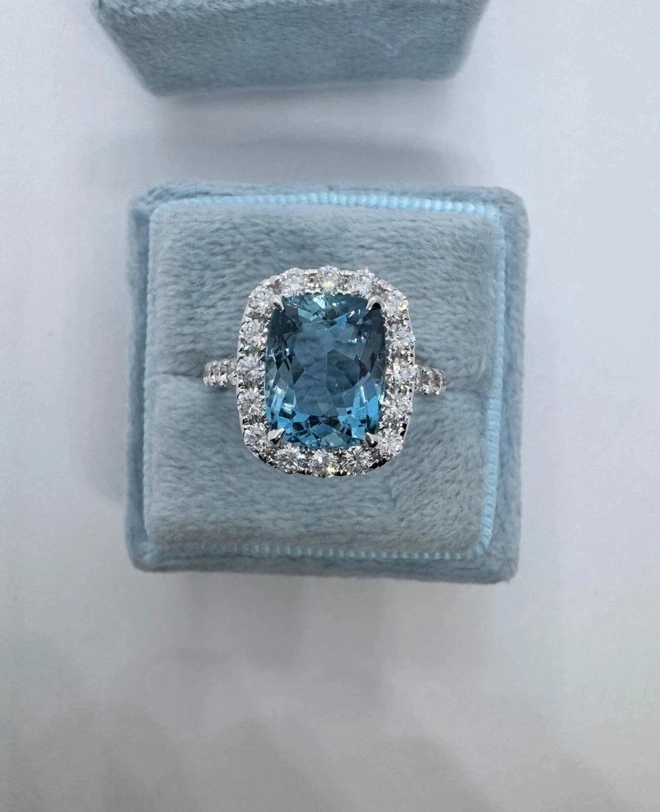 4.40 Ct Cushion Cut Natural Aquamarine Diamond Ring 14K Solid White Gold Size 6