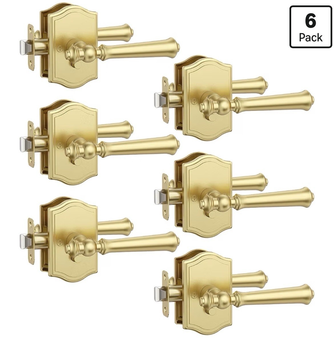 Asidrama Brushed Gold Passage Door Handles 6 Pack Classic Interior Lever No Lock Asidrama Brushed Gold Passage Door Handles 6 Pack Classic Interior Lever No Lock