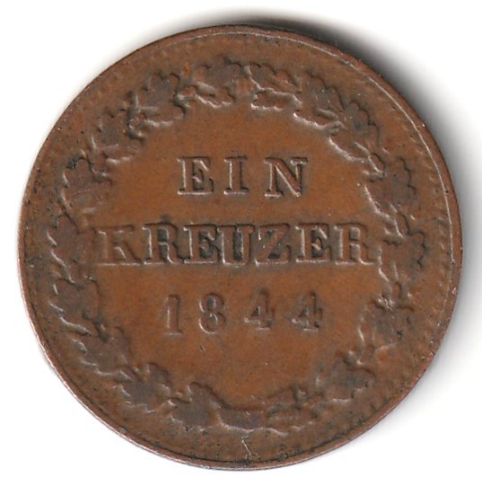 1844 German States Nassau Kreuzer Low Mintage Copper Nice 