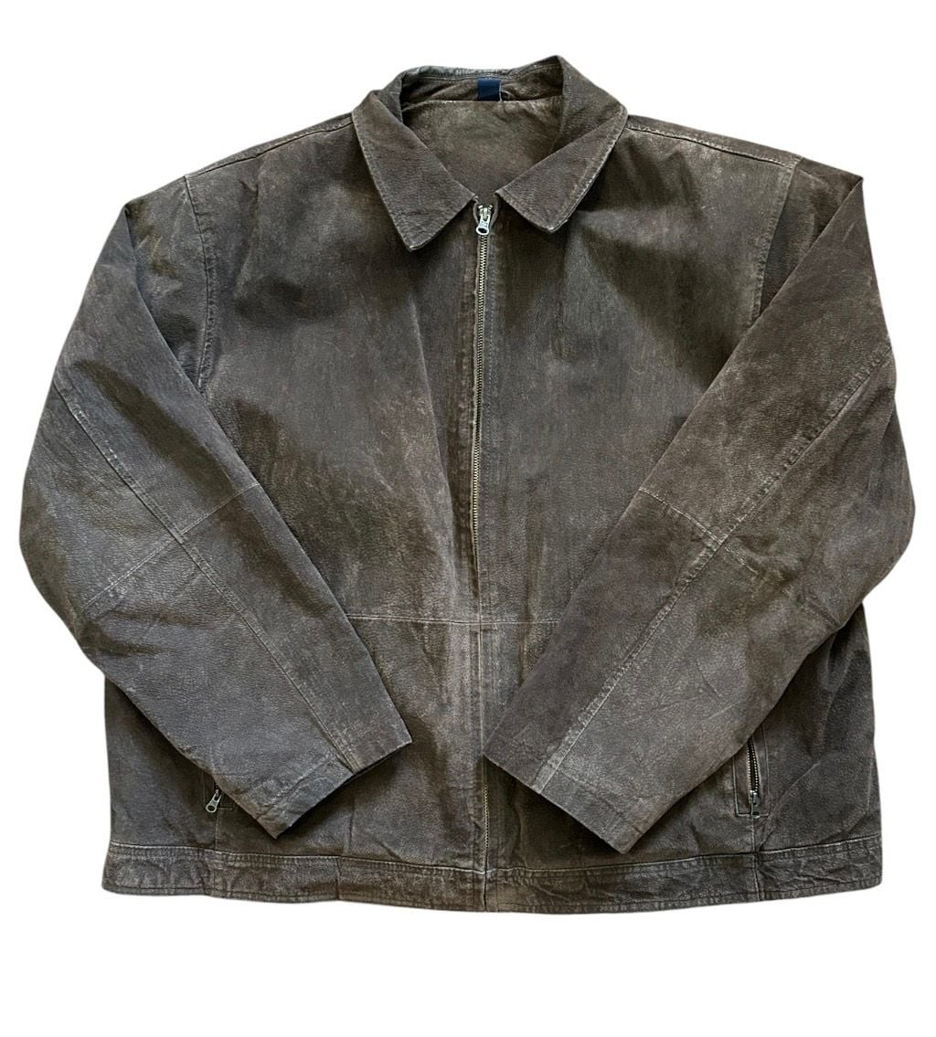 Vintage Y2K Suede Leather Jacket 2X Brown Full Zip Vintage Y2K Suede Leather Jacket 2X Brown Full Zip