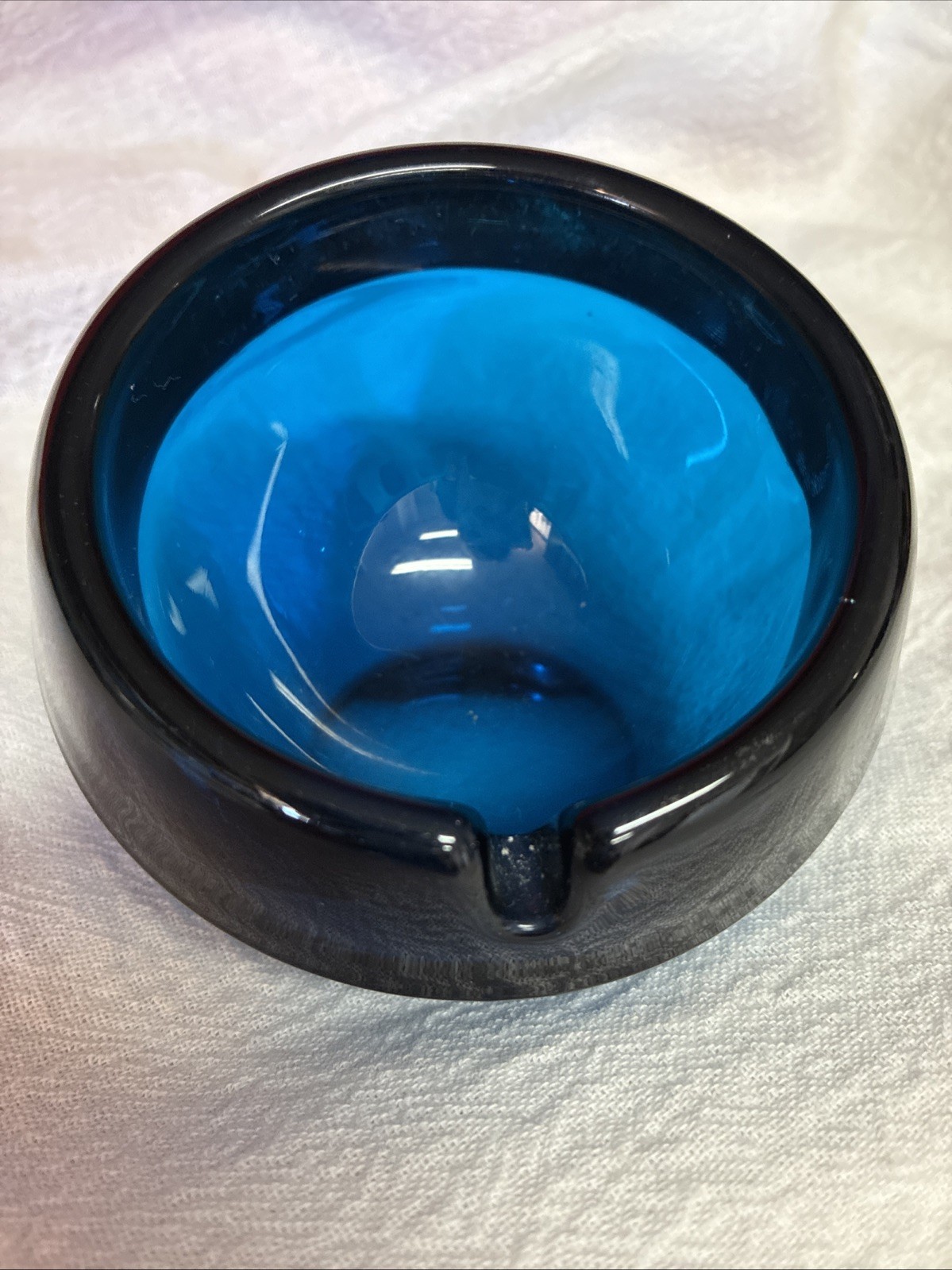 Vtg Viking MCM Bluenique Ashtray MadMen Thick Heavy Art Glass Atomic Slant Orb Vtg Viking MCM Bluenique Ashtray MadMen Thick Heavy Art Glass Atomic Slant Orb