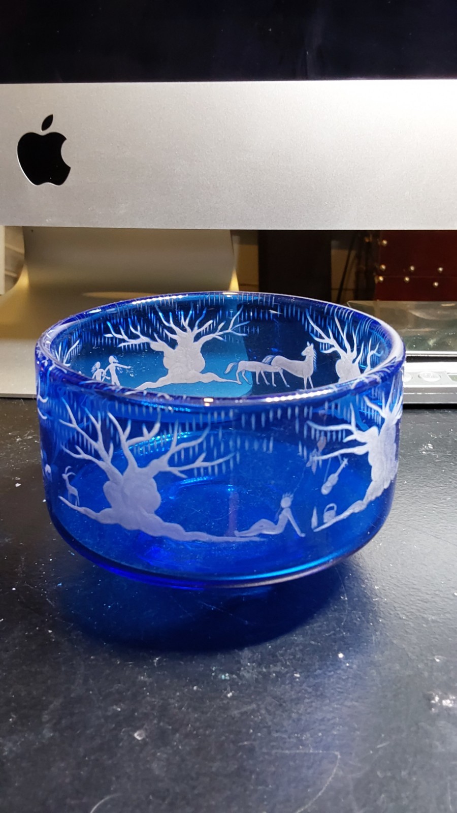 Vintage Gunnar Cyren For Orrefors,engraved Footed Glass Bowl Vintage Gunnar Cyren For Orrefors,engraved Footed Glass Bowl