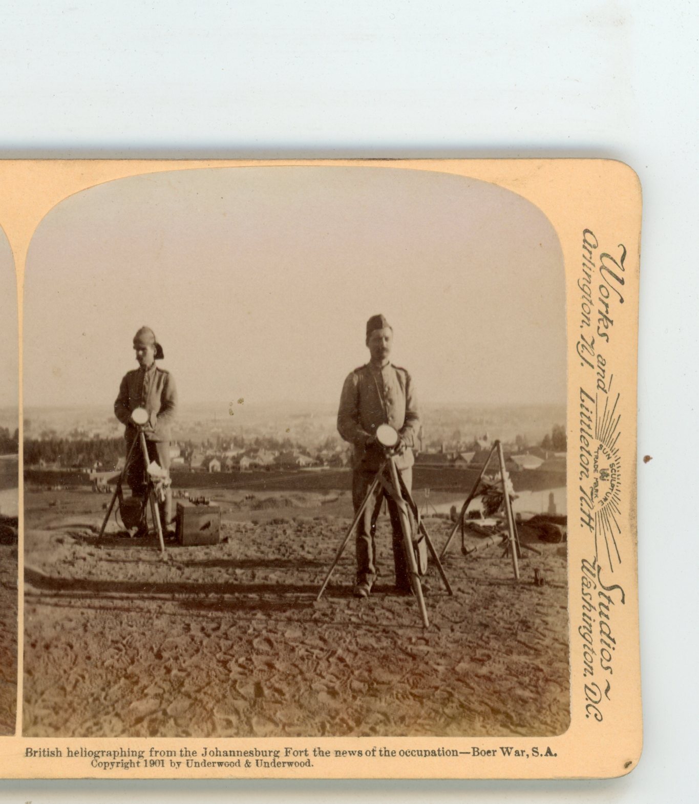 British Heliograph Johannesburg Fort S. Africa Boer War Underwood Stereoview
