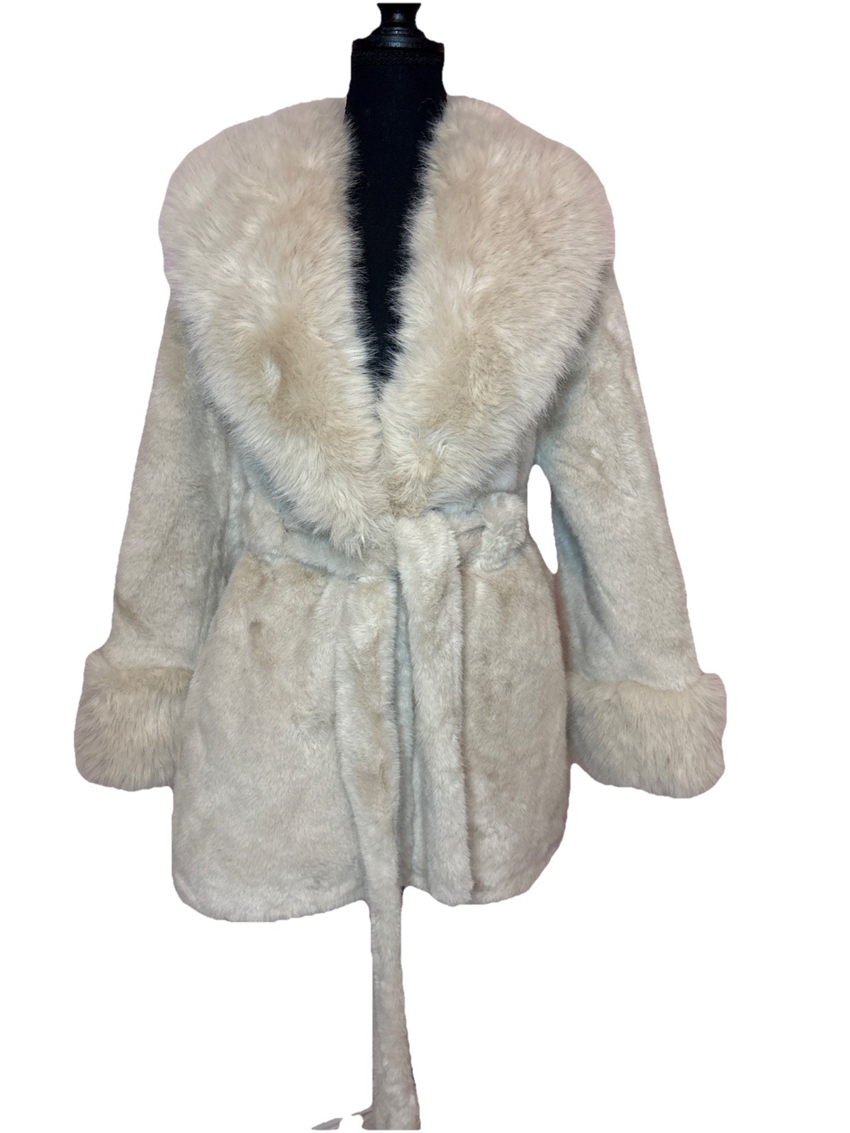 Vav Women’s Faux Fur Coat Size Sm/Med Beige NWT Belted Snap V Neck Vav Women’s Faux Fur Coat Size Sm/Med Beige NWT Belted Snap V Neck