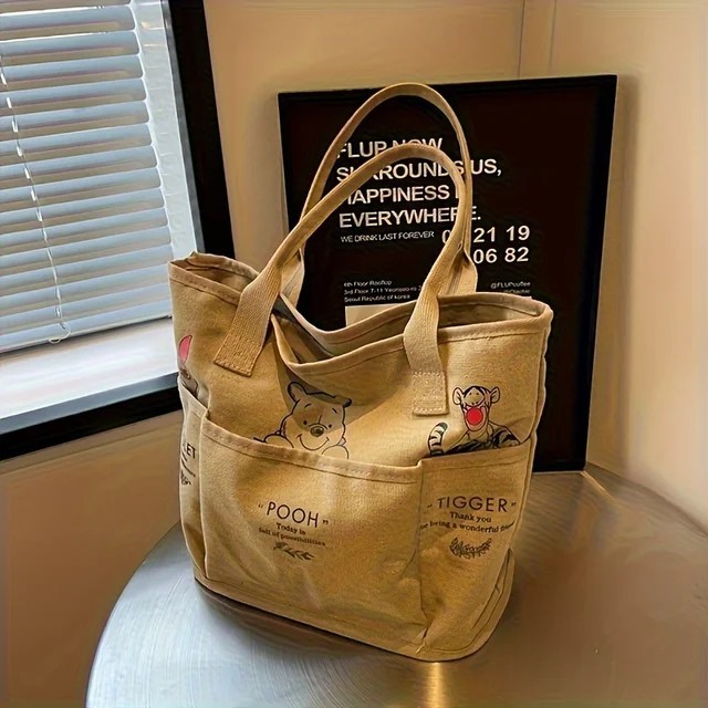 Winnie the Pooh Printed Canvas Tote Bag Retro Shoulder Bag Large Capacity Multi Winnie the Pooh Printed Canvas Tote Bag Retro Shoulder Bag Large Capacity Multi
