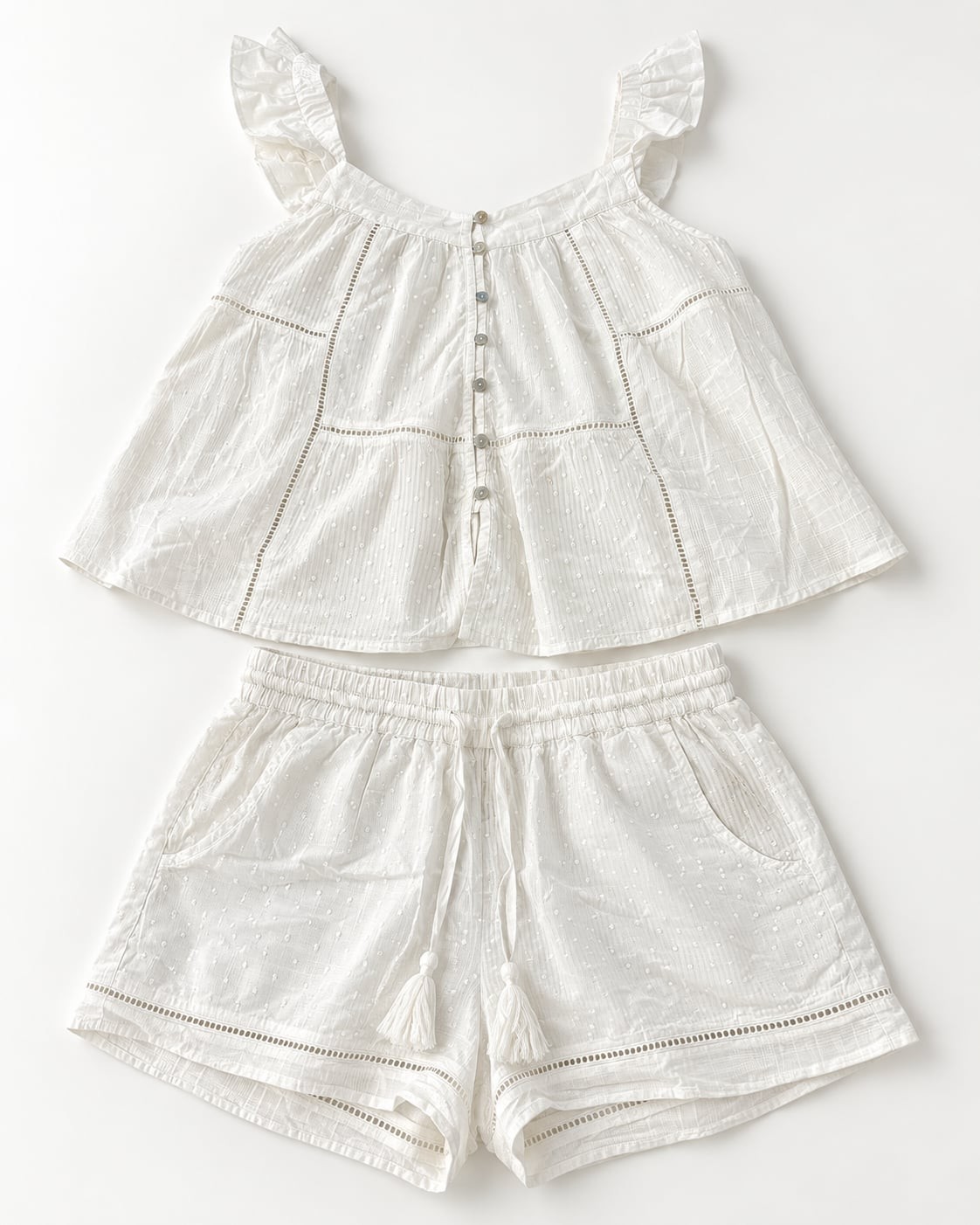 Joie Top and Shorts Set Size S White Cotton Dot Ruffle Peplum
