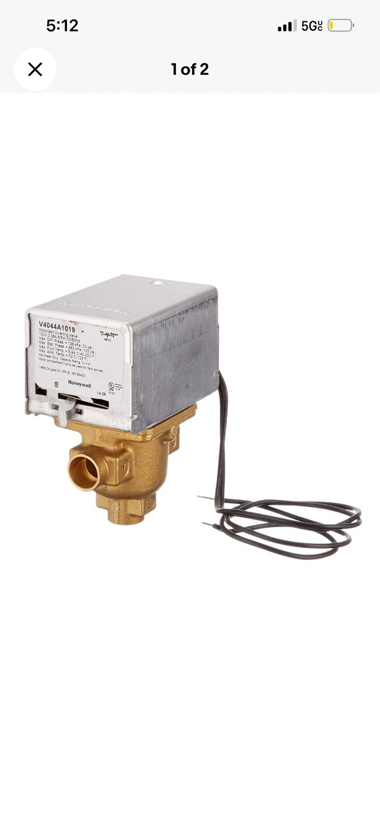 Honeywell V4044A1019 Zone Valve 1/2\ Honeywell V4044A1019 Zone Valve 1/2\