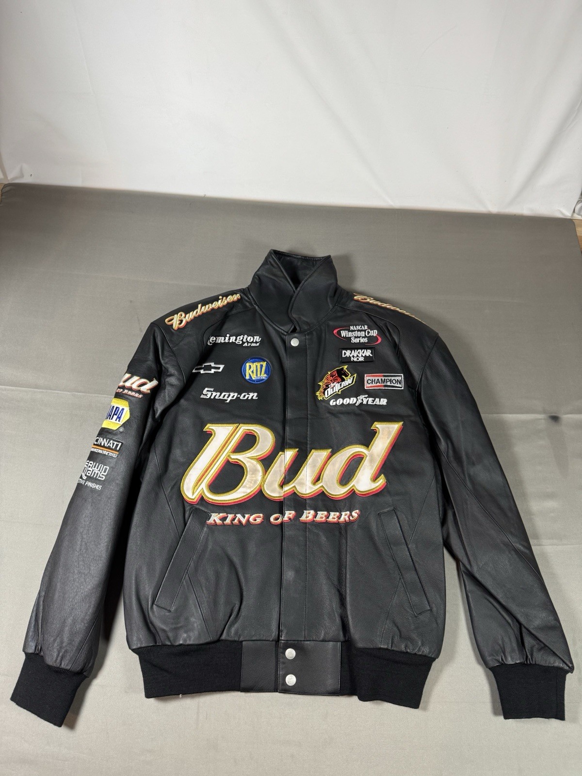 NWT Vintage Jeff Hamilton Dale Earnhardt JR Black Leather BUD Nascar Jacket Sz M