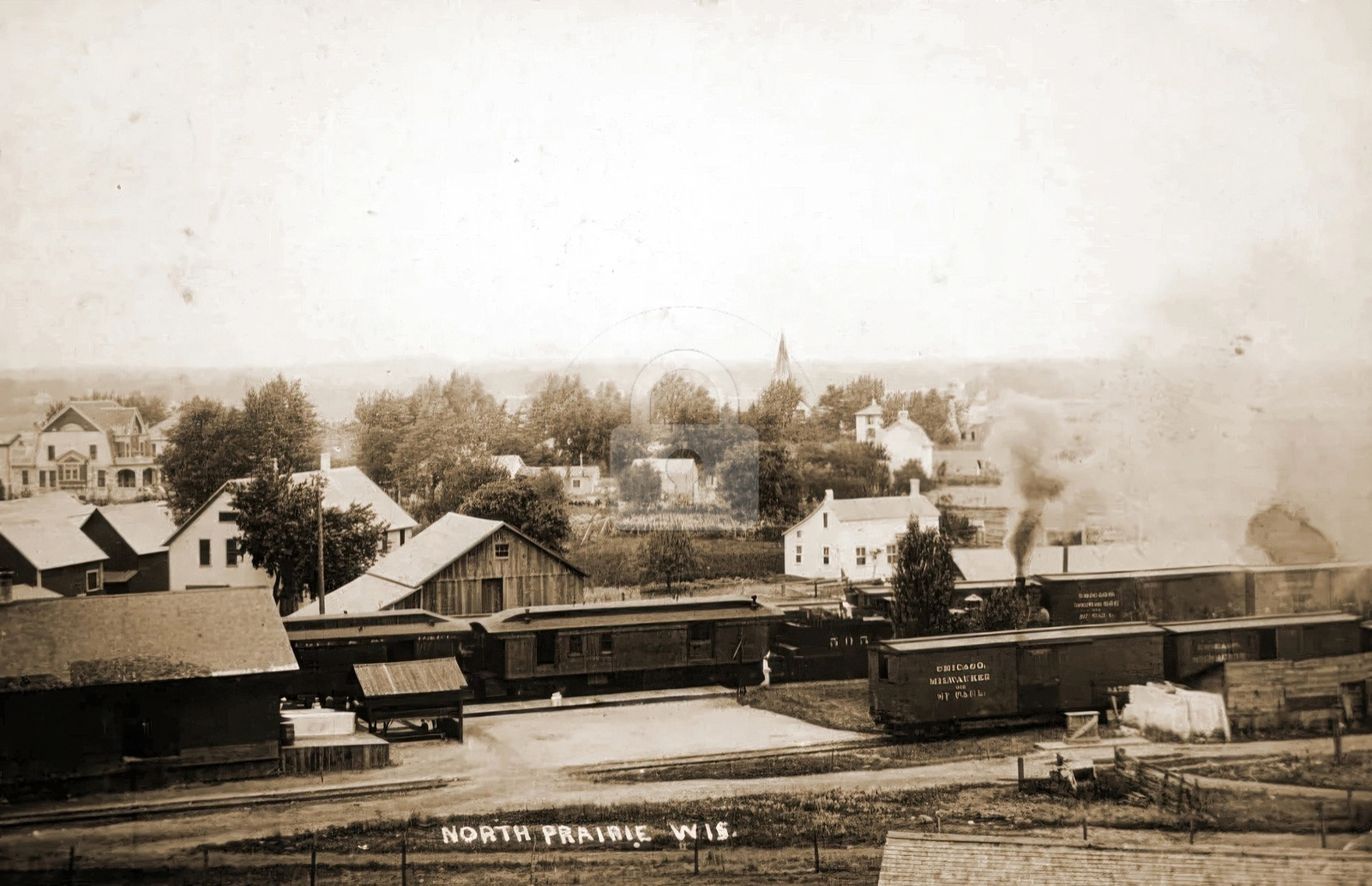 North Prairie WI Wisconsin Train Station, Town View RPPC Photo Postcard COPY North Prairie WI Wisconsin Train Station, Town View RPPC Photo Postcard COPY
