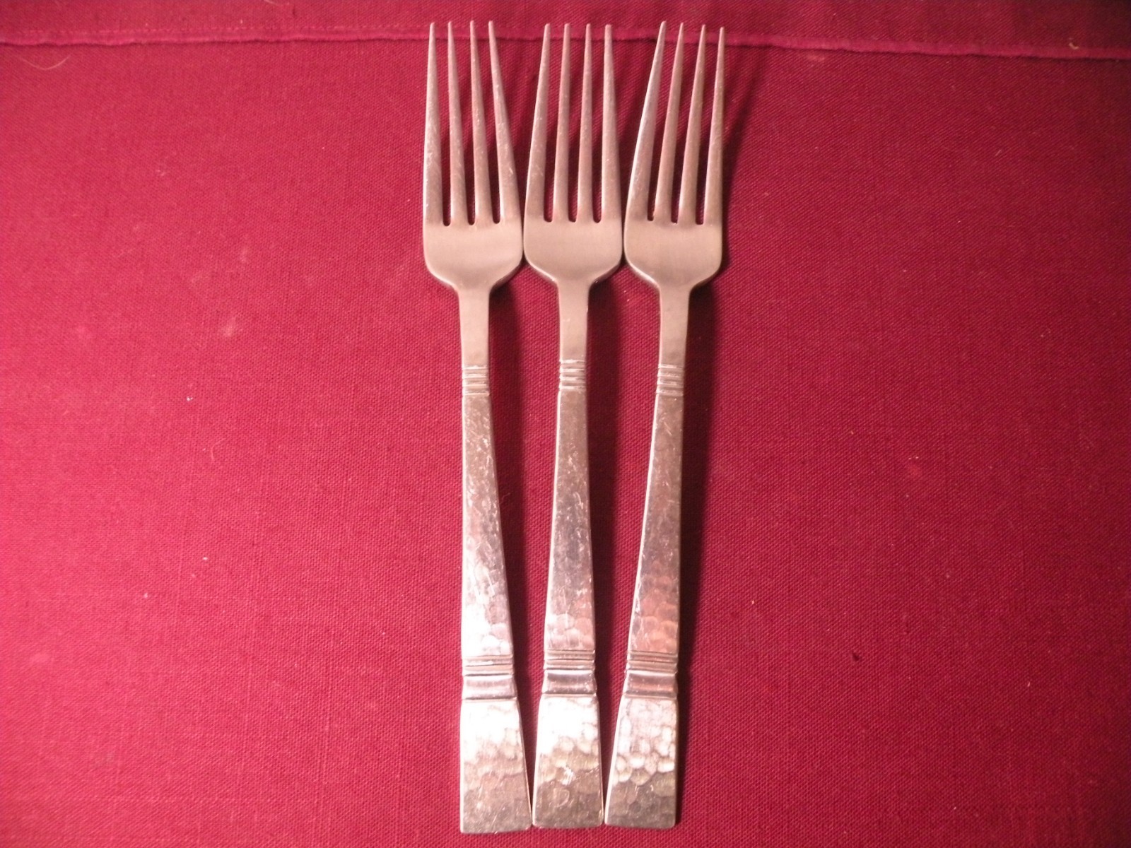 Set Of 3 Dinner Forks Gorham BALUSTER JAPAN Hammered Stainless Steel Flatware 8\