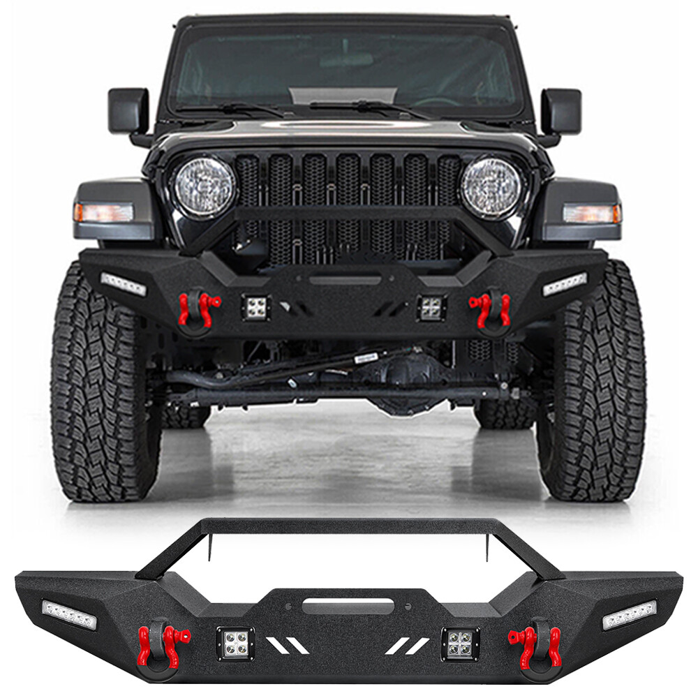 Front Bumper W/LED Lights For 2007-24 Jeep Wrangler JK JL & 2020-24 Gladiator JT