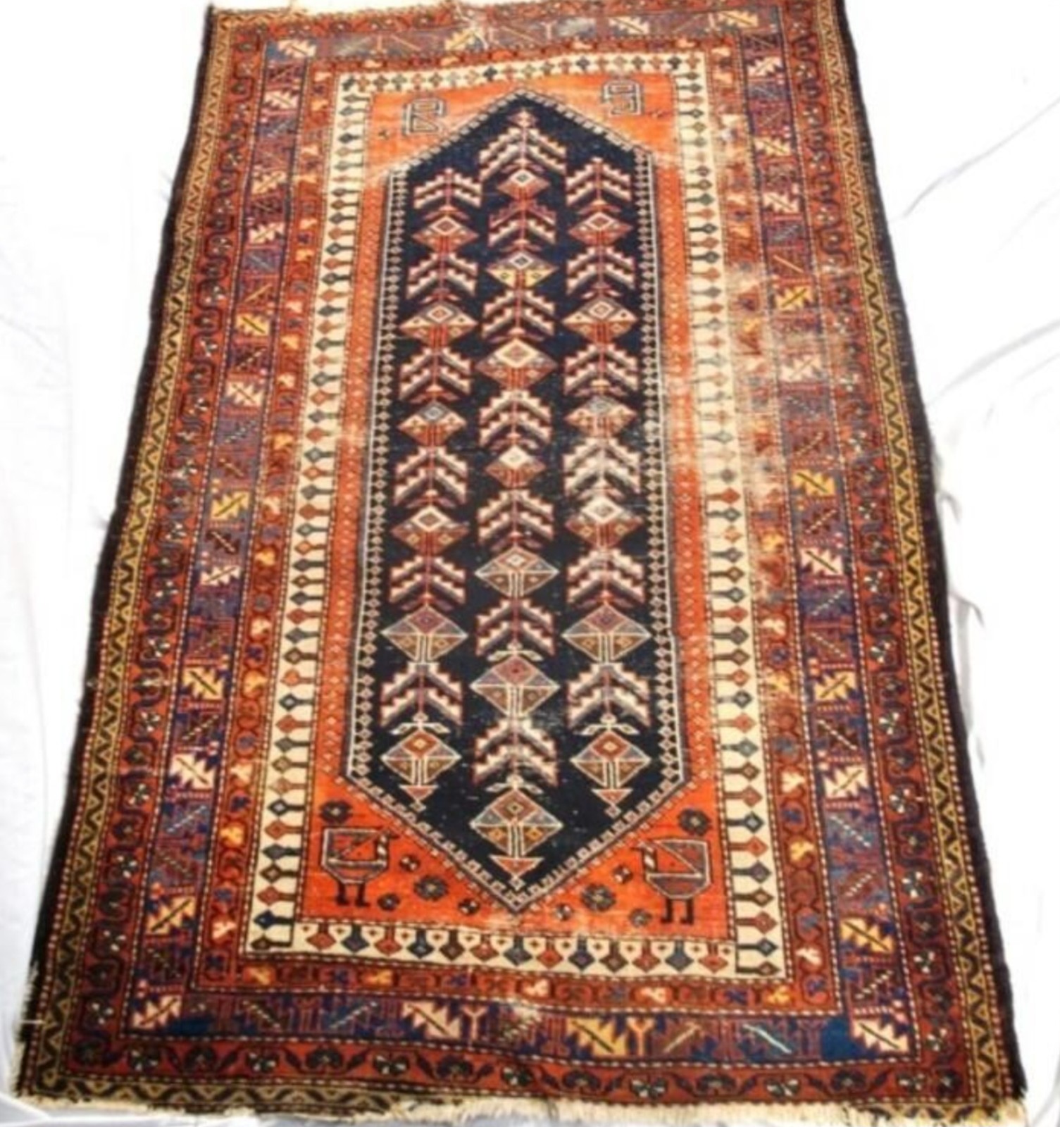 Pre 1900's ANTIQUE CAUCASIAN Tribal Prayer RUG Hand Knotted Bird 6'4 Pre 1900's ANTIQUE CAUCASIAN Tribal Prayer RUG Hand Knotted Bird 6'4