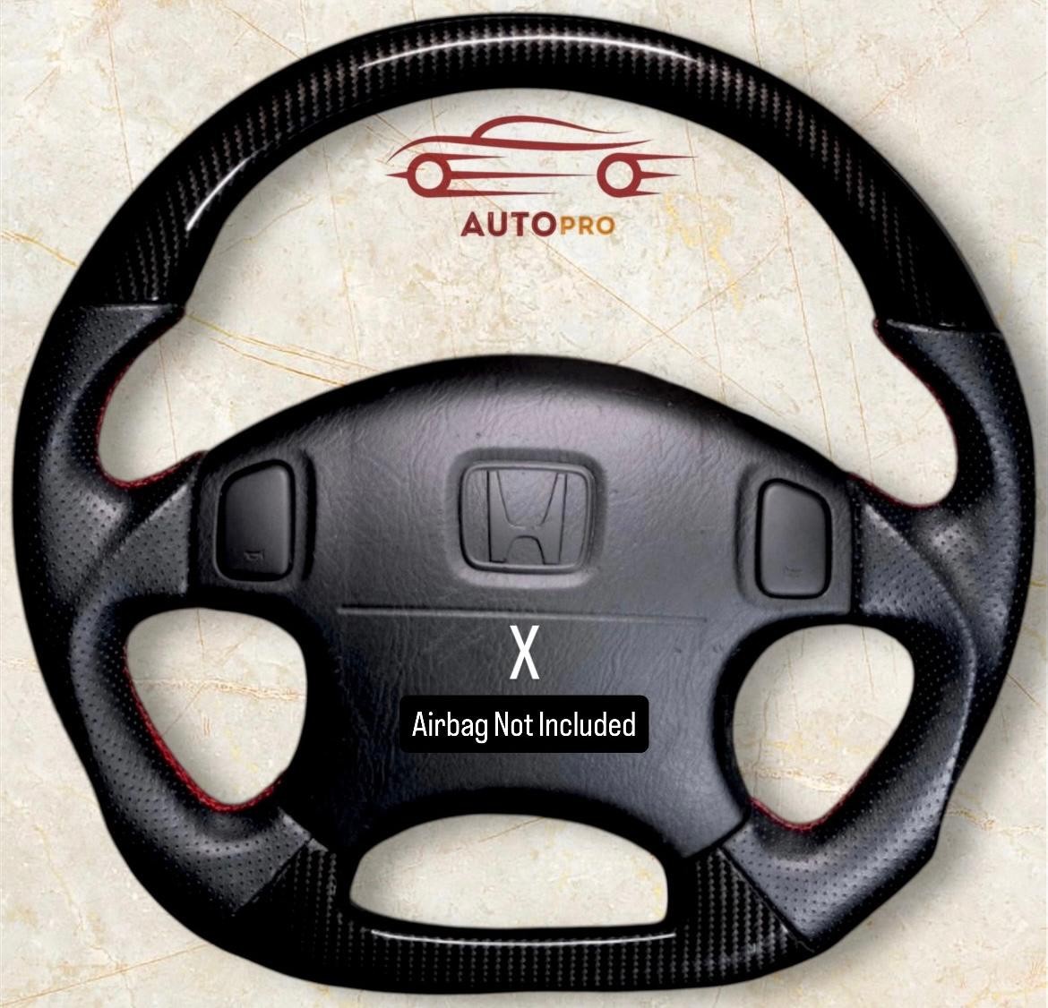Honda EK 1996-2000 black leather carbon fiber steering wheel.