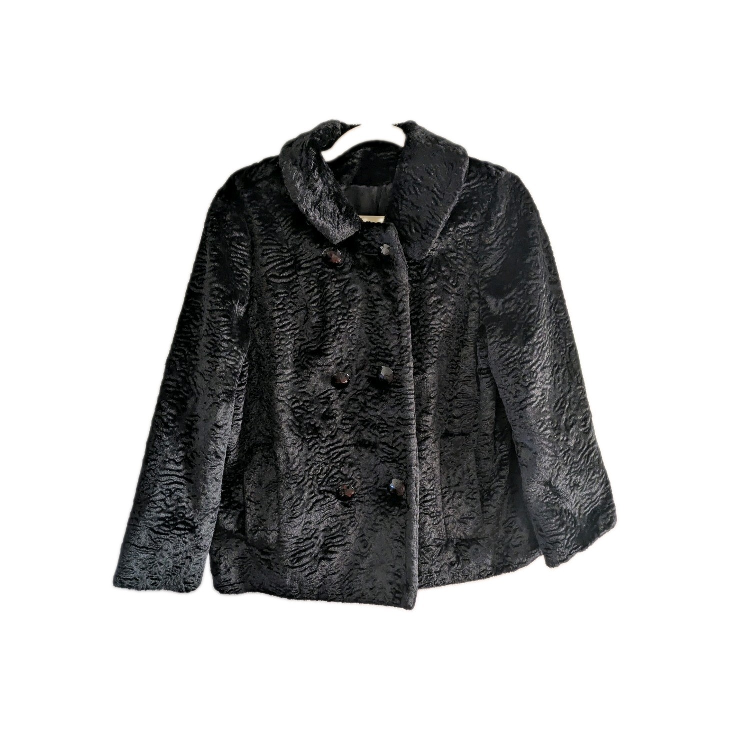 Saks Fifth Avenue Vintage 50s 60s Persian Lamb Faux Fur Swing Coat Jacket S M